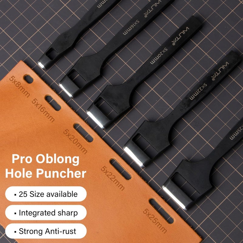 WUTA 6 Pcs Leather Belt Hole Puncher Oval Cutter Strap Watch Band Flat Punches Heavy Duty Oblong Tools for Leathercrafting (2 * 10+2 * 15+3 * 10+3 * 15+4 * 10+4 * 15) - Image 2